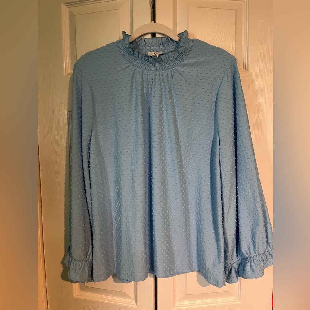 J.Crew Factory Clip Dot Long Sleeve Ruffle Top